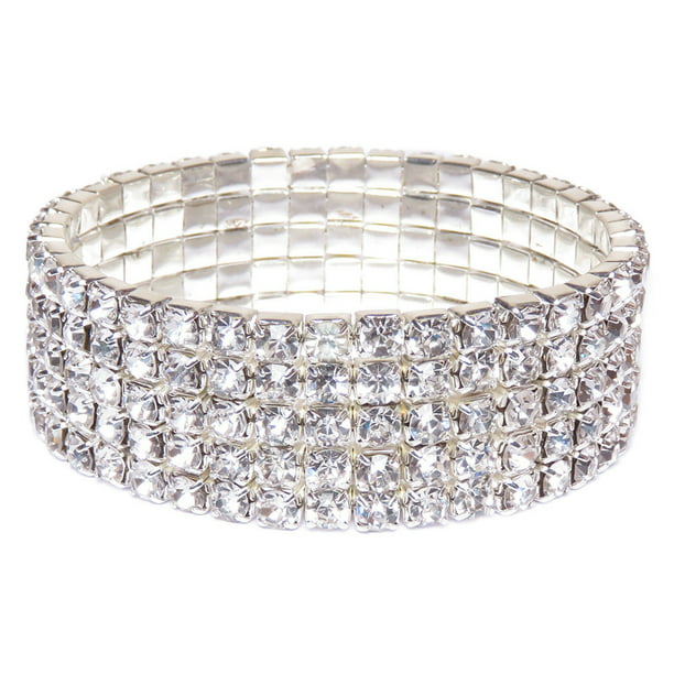 Silver Tennis Rhinestone Crystal Bangle Stretch Fashion Bracelet Wedding Bridal 